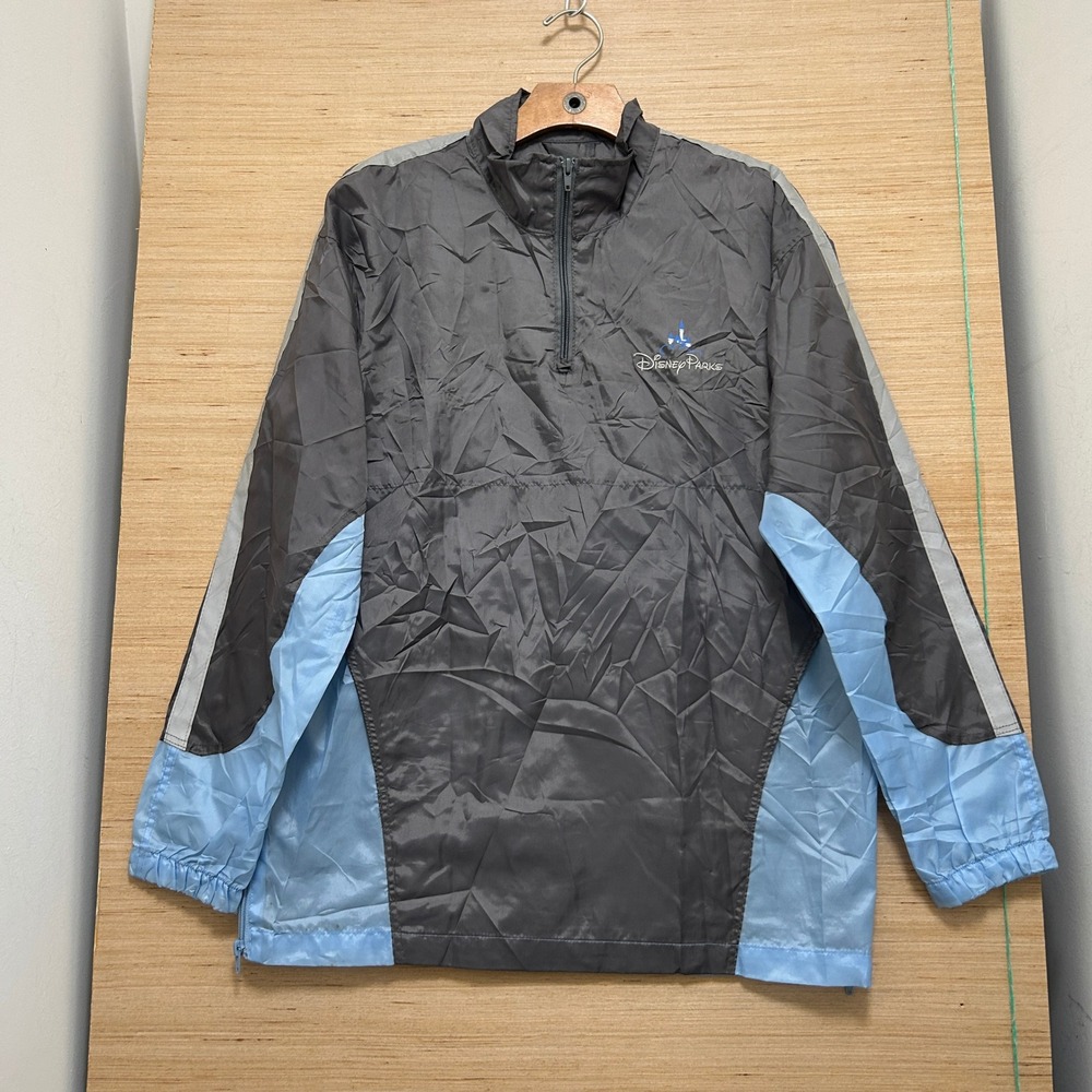 Disney Parks Quarter‎ Zip Windbreaker Grey Blue Castle Logo Jacket XS S